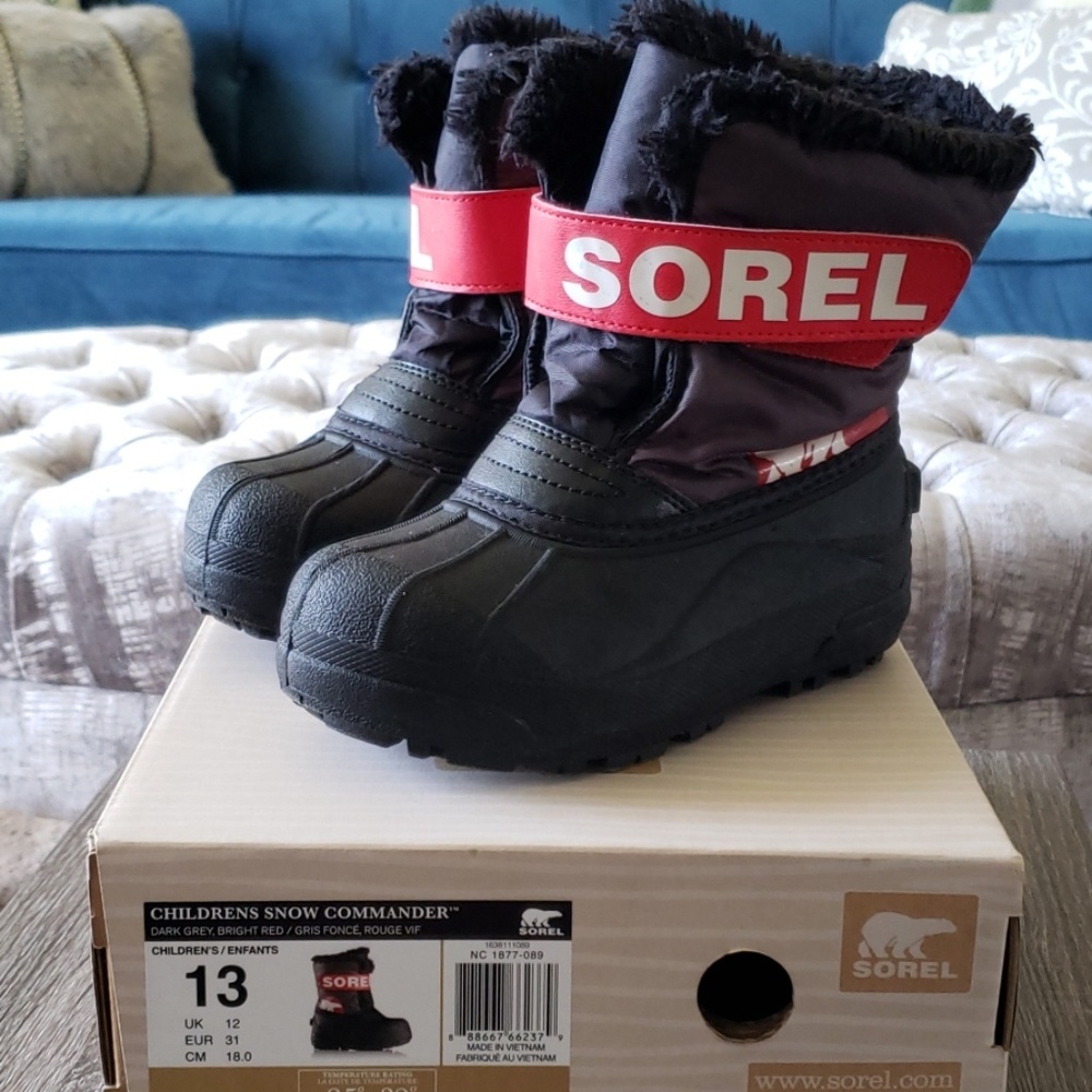 Sorel Children's 13 Dark Grey And Red